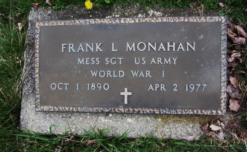 Monahan, Frank L. St. Bridget s Cemetery (South) Village of Bloomfield Deaths. Monahan, Frank L. Rochester Democrat & Chronicle. Apr. 4, 1977. p. 18.