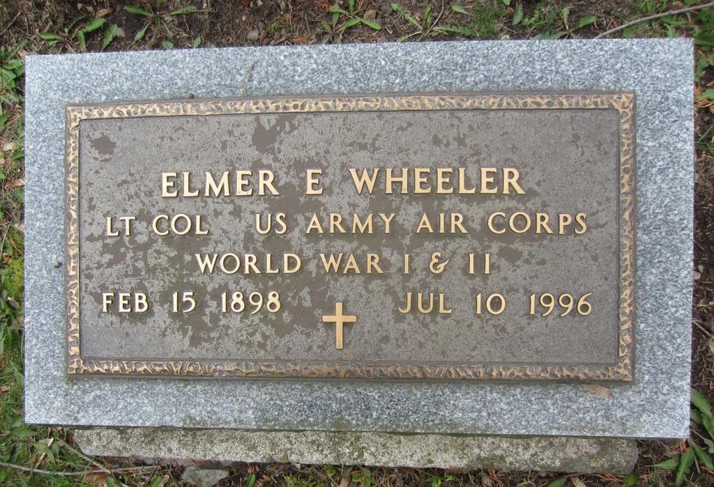 Wheeler, Elmer E. East Bloomfield Cemetery (North) Village of Bloomfield Corporal Youngest Man in Squadron. Rochester Democrat & Chronicle. Feb. 25, 1918. p. 3. Wheeler, Elmer E. AGO fm 724-1 ½.