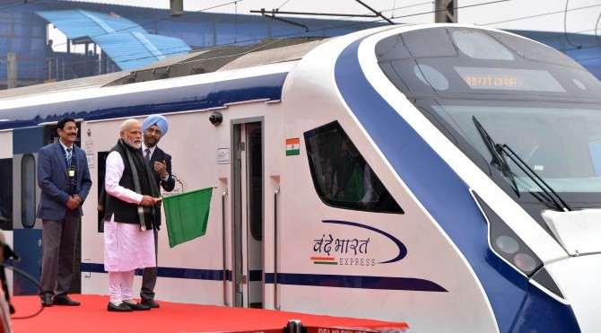 NATIONAL Prime Minister Narendra Modi flagged off the country s first semi-high speed Vande Bharat Express train from New Delhi station on February 15 Railway Minister Piyush Goyal and members of the