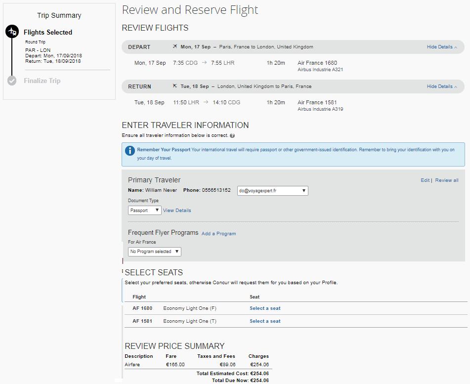 AIR TICKET BOOKING You are in economy class according to your travel policy. You can then click on "Show all details" By clicking on rules, you will be able to see the conditions of the ticket.