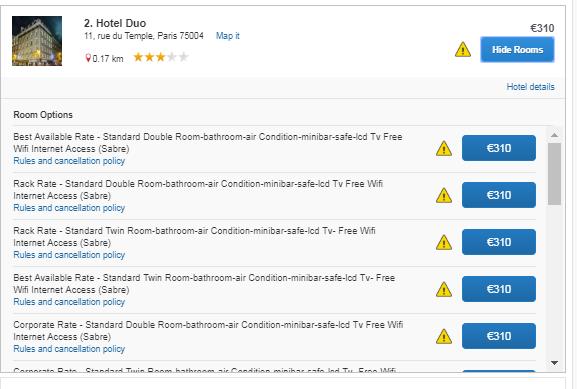 BOOK AN HOTEL SABRE HOTELS Here, several rooms are available. Then continue the booking to confirm your choice.