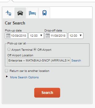 BOOK A CAR Concur sends you back on the search module.