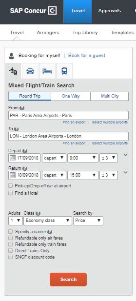 AIR TICKET BOOKING Click on the PLANE / RAIL tab Fill in the required fields: