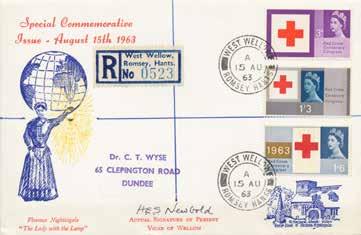 FC270 140 125 15th August 1963 Red Cross, phosphor stamps, West Wellow, Romsey CDS postmark
