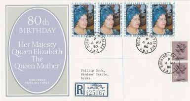 30 per month FC4020J 120 90 4th August 1980 Queen Mother s 80th Birthday, Post office cover, Buckingham Palace CDS postmark