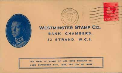 FD110 175 140 35 per month 1st September 1936 King Edward VIII ½d, 1½d and 2½d, London WC CDS postmark on Westminster Stamp Co