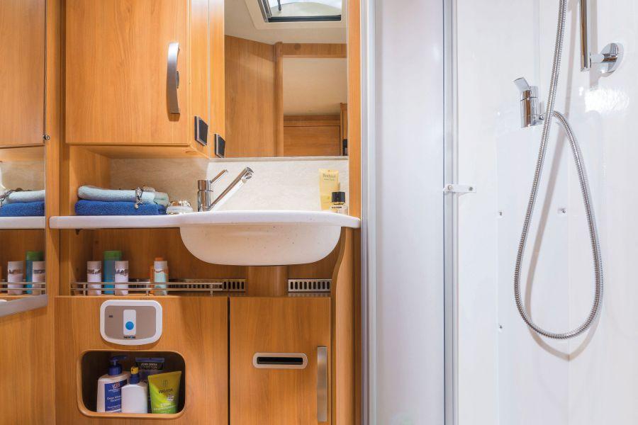 HYMER T-Class SL Bathroom Ideally equipped for holiday comfort and convenience.