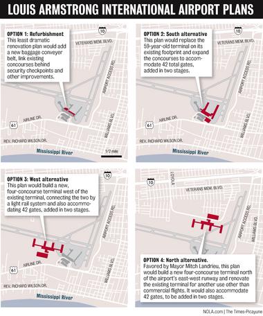 View full sizethe four original design alternatives At Landrieu's request, the board hired five consulting firms to look at four possible options that would best suit the airport's operations through