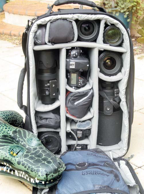 10. GEAR CONFIGURATIONS Think Tank Modulus components can easily be organized inside. If you use a modular belt system, this is an excellent way to transport your gear.