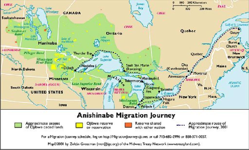 Figure 10: Anishinaabe Migration Journey Map The traditional annual cycle of the Anishinaabe people followed natural events, with the core of the cycle based on obtaining their traditional livelihood.