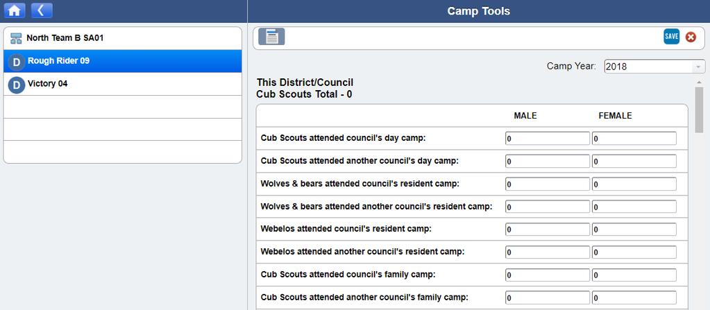 You may edit the district camping data by first clicking the Edit button in the upper right corner (the white pencil in the green circle).