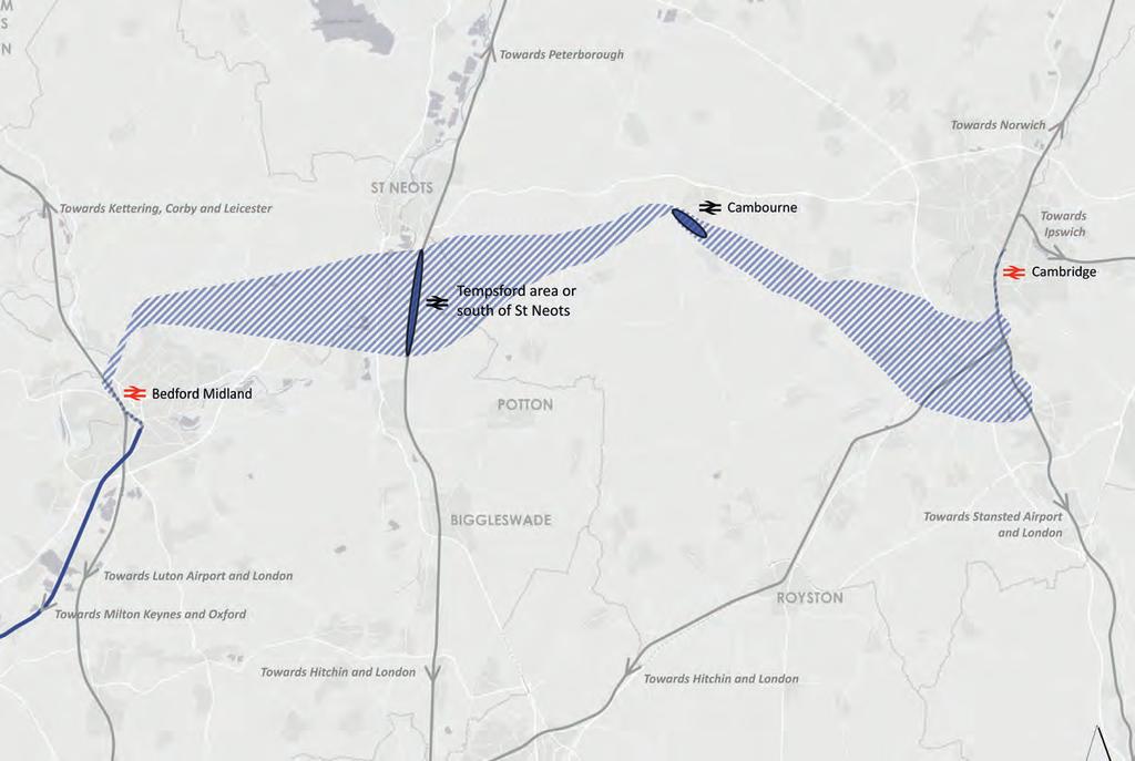 Route E: Bedford Midland Tempsford area / south of St Neots Cambourne Cambridge Figure 10: Route E area Potential