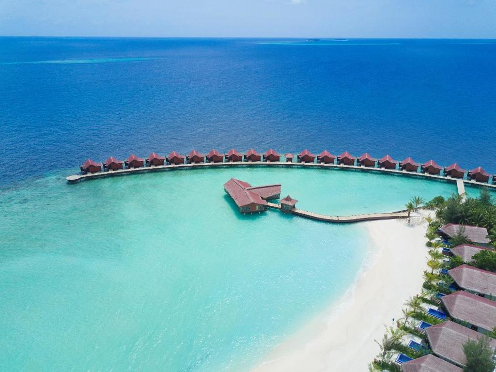 The resort has a large infinity pool overlooking the ocean, three dining outlets, spa, a fully equipped water