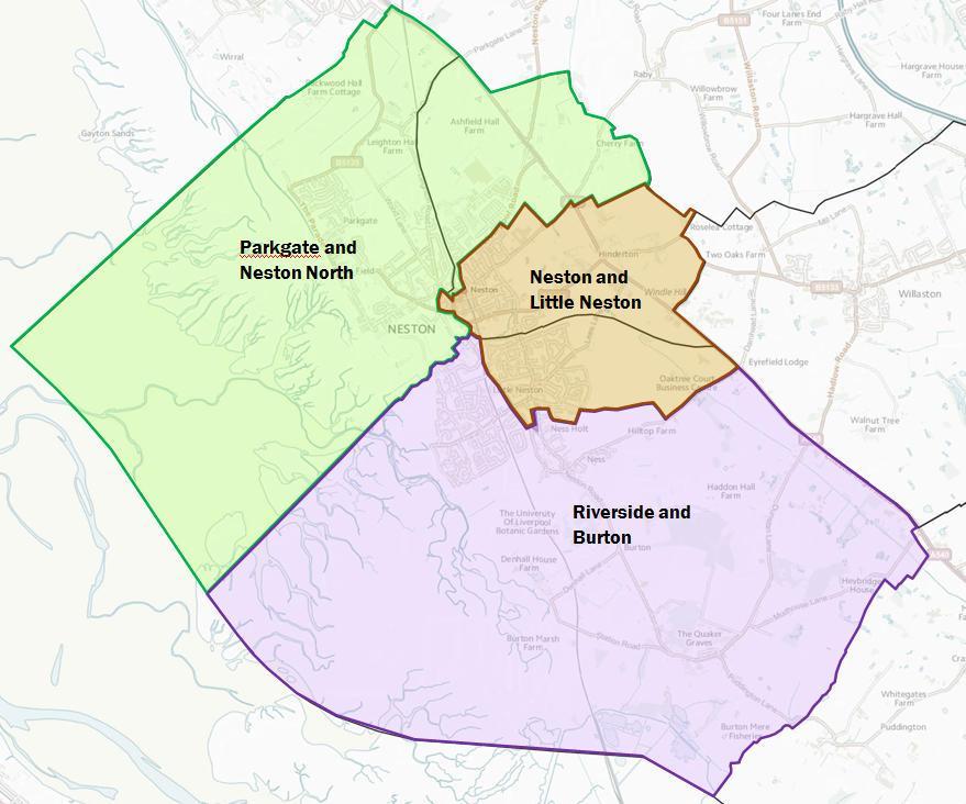 Our fresh proposal for the Neston area is to create 3 single-member wards as follows: Proposed Electorate Electorate Variance ward 2016 2023 2023 Parkgate & Neston 4,351 4,415 +9.