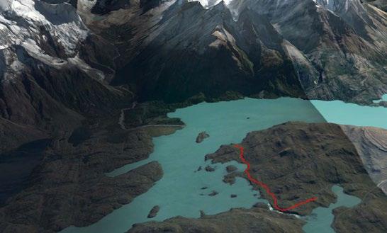 high that drains the waters of Lake Nordenskjold and the Paine River into the majestic, turquoise-colored Lake Pehoé.
