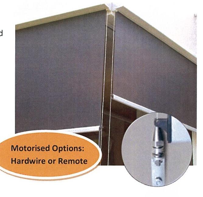 PERFECT SOLUTION FOR ENCLOSING A PATIO, COURTYARD OR BALCONY TO CREATE A ROOM CRANK HANDLE Gear operated NO SIDE Guides* A very robust external awning that is a step up from the traditional Rope &