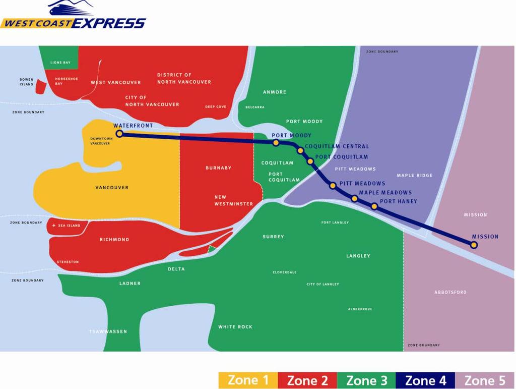 Appendix 1 Fare Zones Page: 29 West Coast Express Zone 1 Zone 2 Zone 3 Zone 4 Zone 5 Vancouver station (Waterfront station) Burnaby [no station yet];