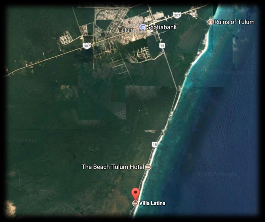 Tulum is divided into two areas: the downtown (pueblo) and the beach (playa), where the house is. They are about 6 km apart. The town is inland. The beach is, uhm, along the beach.