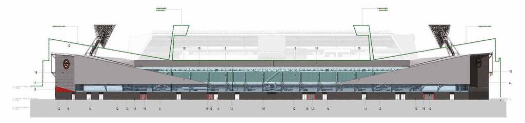 massing of the stadium. 6. Lower the south stand from six storeys to five.