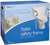 width Guardian Toilet Safety Frame Provides security and assistance in moving around or sitting on toilet Cantilevered padded arms provide a sure grip Adjustable width and height to accommodate most
