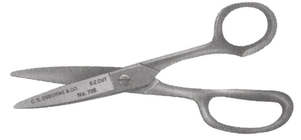 25" Length of cut: 3" Weight: 7 oz. Ref.: AC-T5100 BENT TRIMMER'S SCISSORS Forged steel, enamelled handles, polished blades.