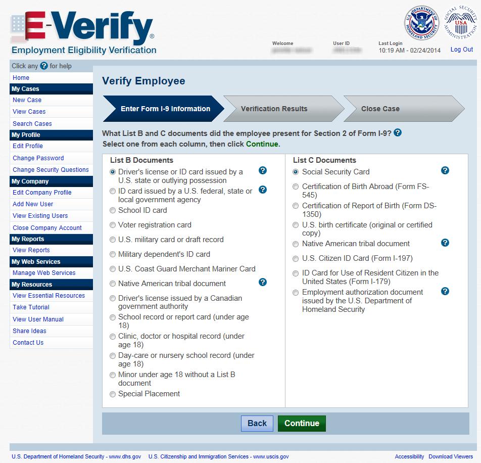 Form I-9 If you select that the employee provided