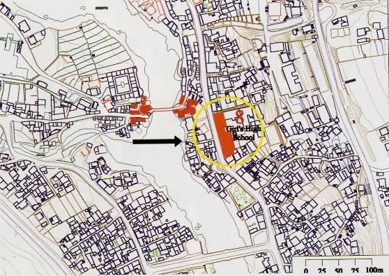 Map of the historic city centre of Mostar around the