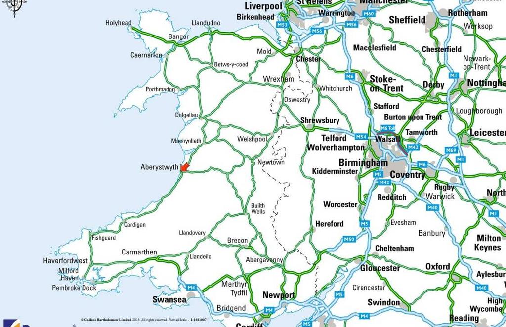 Access by road is good with the main Welsh roads of the A487 and the A44 running from north and south Wales and into mid Wales both converging in Aberystwyth, providing access to most of Wales and