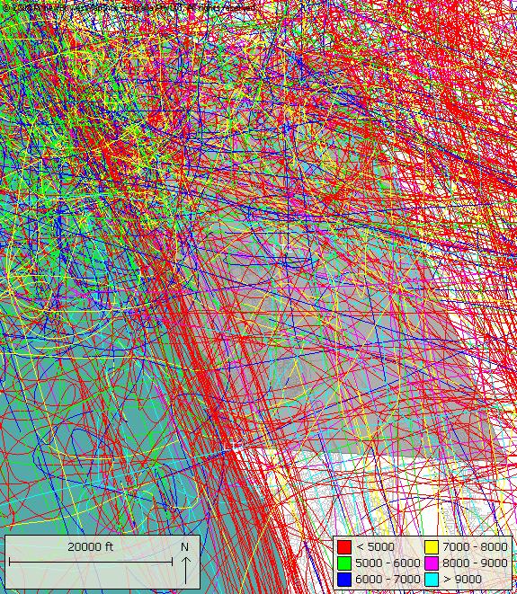 3.6.4 Propeller Aircraft The shaded area is overflown by propeller arrivals and departures and predominantly by Jandakot and Pearce operations, shown in red, green and blue in Figure 10.
