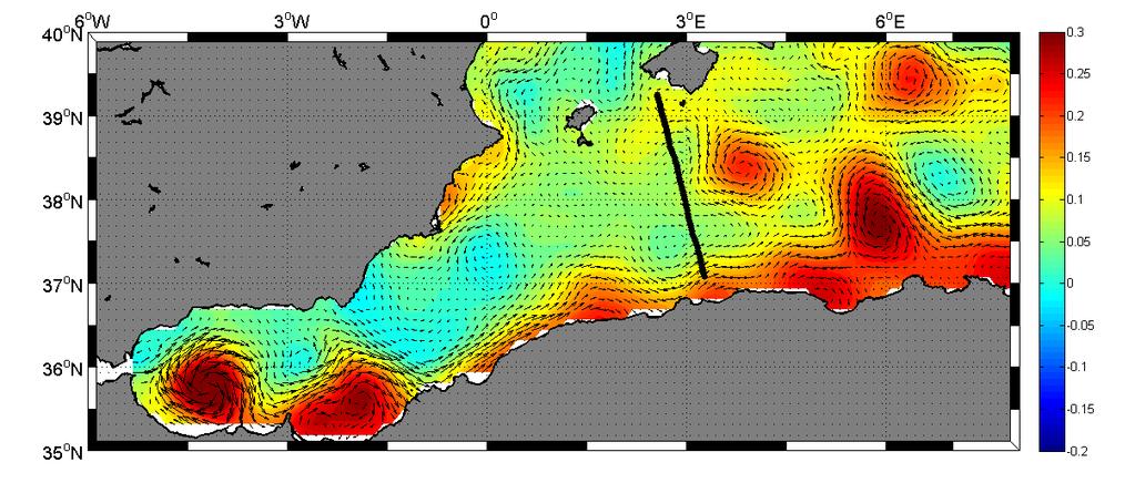 Figure 2: Mean Absolute dynamic topography from AVISO multisatellite products during the September 2014 glider mission.