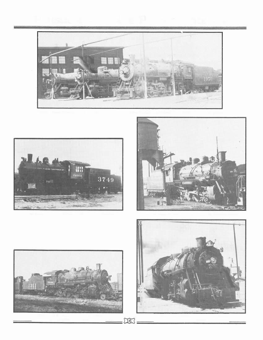 Pensacola Motive Power - Steam Frisco steam line-up, 4-6-2 #1050, 2-8-2 #4030, & 2-8-2 #1353, September 14, 1950. G. Roberts photo Frisco 0-6-0 switcher #3749. R.W.
