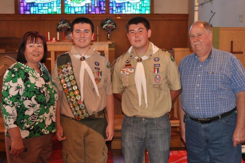 Eagle Scouts Jacob Hawk Gibson (below, left) and