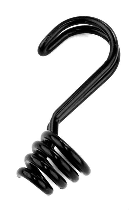 Colour Units/bag Units/carton Reference 6 mm Black 100 1000 W0006 8 mm Black 100 800 W0008 9 & 10 mm Black 100 600 W0010 Double wire reverse hooks For shock cords of 8 mm diameter Double