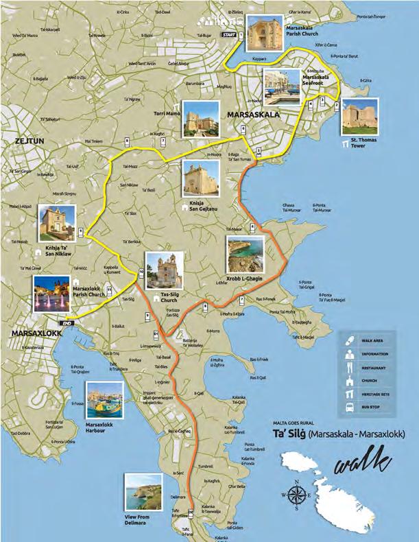 Ta Silg: Marsaskala - Marsaslokk DAY 3 WALKS OR BIKE RIDES ALONG THE COUNTRYSIDE ROUTES This walk is a fairly easy one going along the coast, around parts of the villages