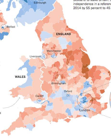 Regional political divisions are also emerging in the UK Brexit vote 20% 50% 80% Plymouth Source: New York Times, based on BBC, British Office of National Statistics,