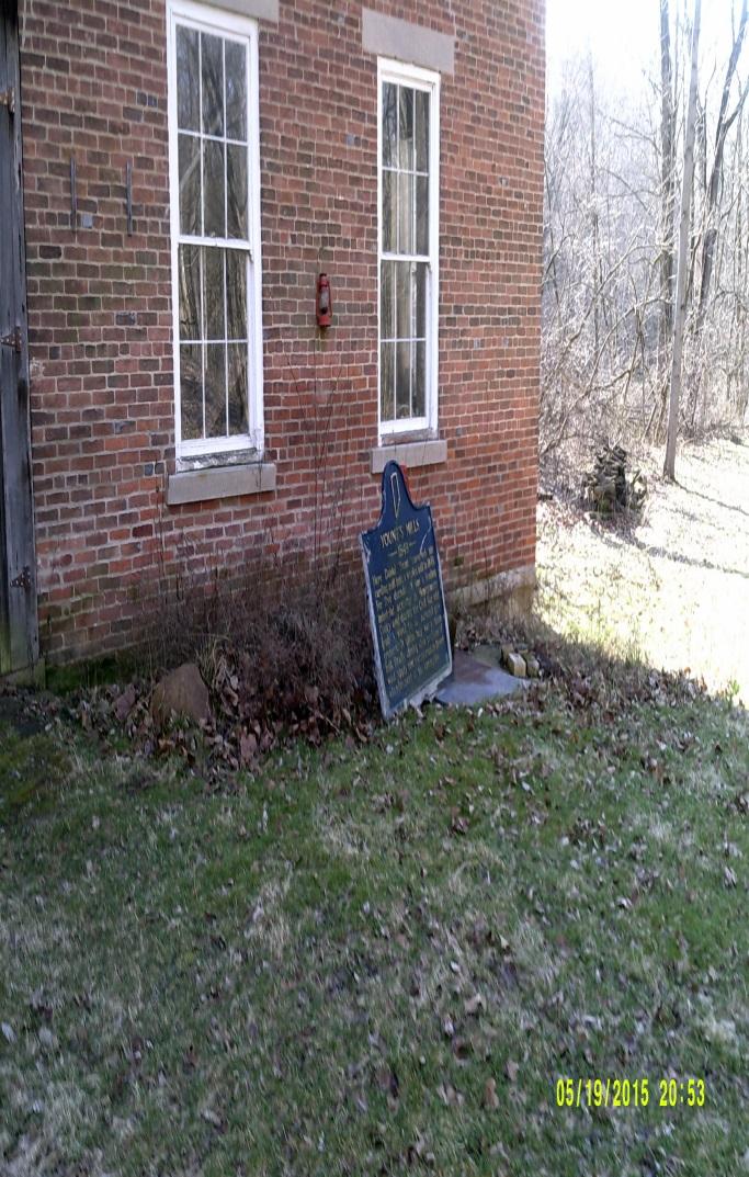 It was leaning on the Mill end away from Sugar Creek 15 Mar 2016. Here Daniel Yount converted his carding mill into a woolen mill in 1849.