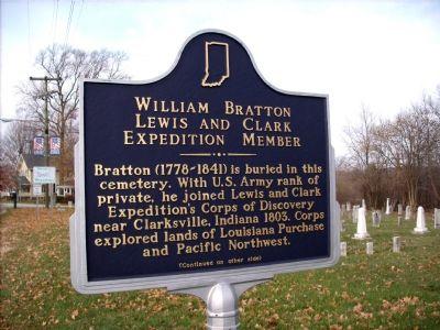54 2002 1 William Bratton Lewis and Clark Expedition Member on IN 25 where it joins US 136 in Old Pioneer Cemetery Waynetown IN. As of 26 March 2016.