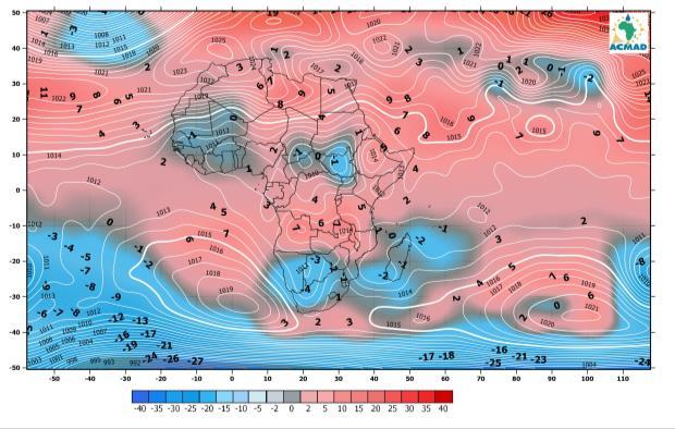 1. SYNOPTIC SITUATION FOR FEBRUARY 2019 This section shows the intensity of pressure centres, the circulation and its anomalies at 850 hpa, the wind direction and speed in the middle and higher