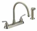 Ceramic Cartridges, Goose Neck Spout, 4 Hole Installation, With Matching Spray, PO-240SS AE - 915S PO - 240SS Two Handle Kitchen Faucet, Metal Lever Handles, Ceramic Cartridges, Goose