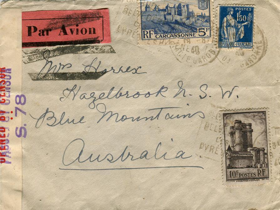 Figure 3.6: France to Australia, postmarked 18 th June 1940, likely sent by sea. 3.6 Mail from India The air mail cover in Figure 3.