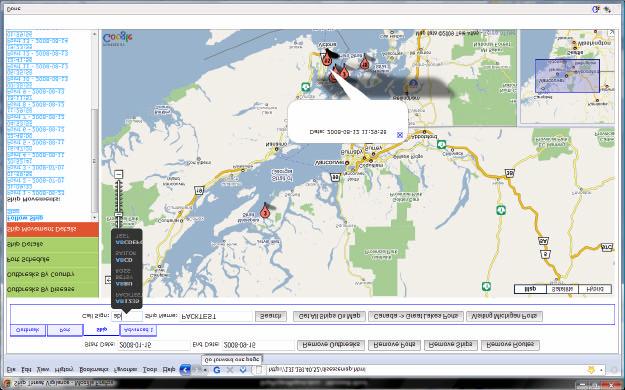 Figure 3. Ship search and route mapping. Get All Ships On Map will plot all ships traveling within the bounds of the displayed map window for the specified date range.