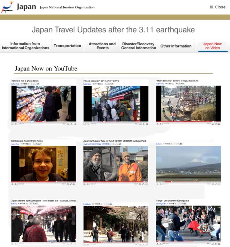 JNTO Website where Accurate Info and Japan Now are transmitted Material 6 Addressing foreign visitors to Japan staying inside Japan with earthquake effects (in English, Chinese & Korean) since March