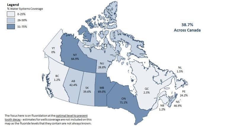 December 30, 2018 Water Fluoridation Across Canada i According to the Government of Canada s 2017 report on Community Water Fluoridation in Canada, Ontario has 71.