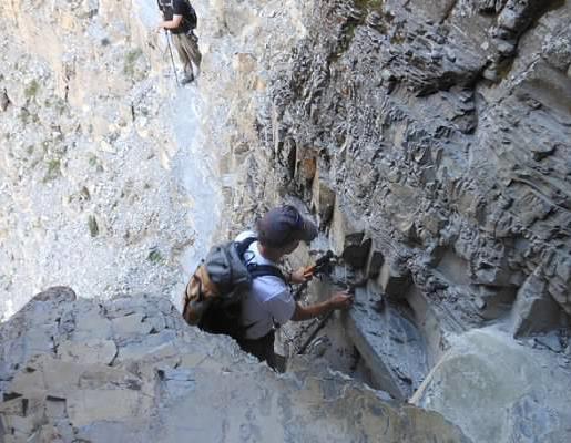 After the narrow rocky trail of scree, we came to a ladder to negotiate before going into a