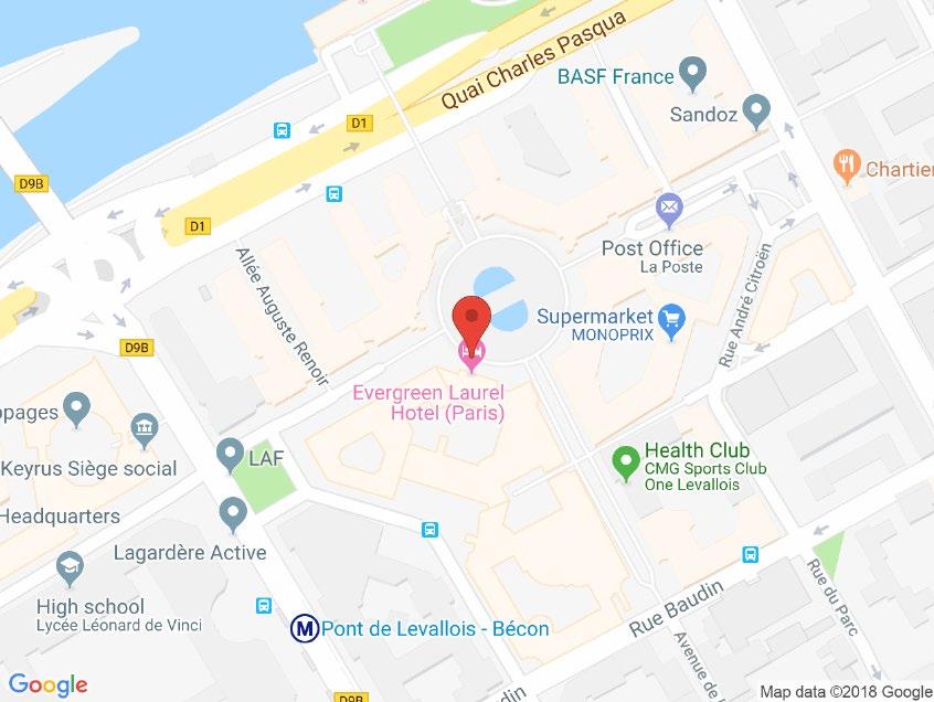 CHECK-IN 11:00am CHECK-OUT 8:00am Evergreen Laurel Hotel is located at the gates of Paris, in the new business district of