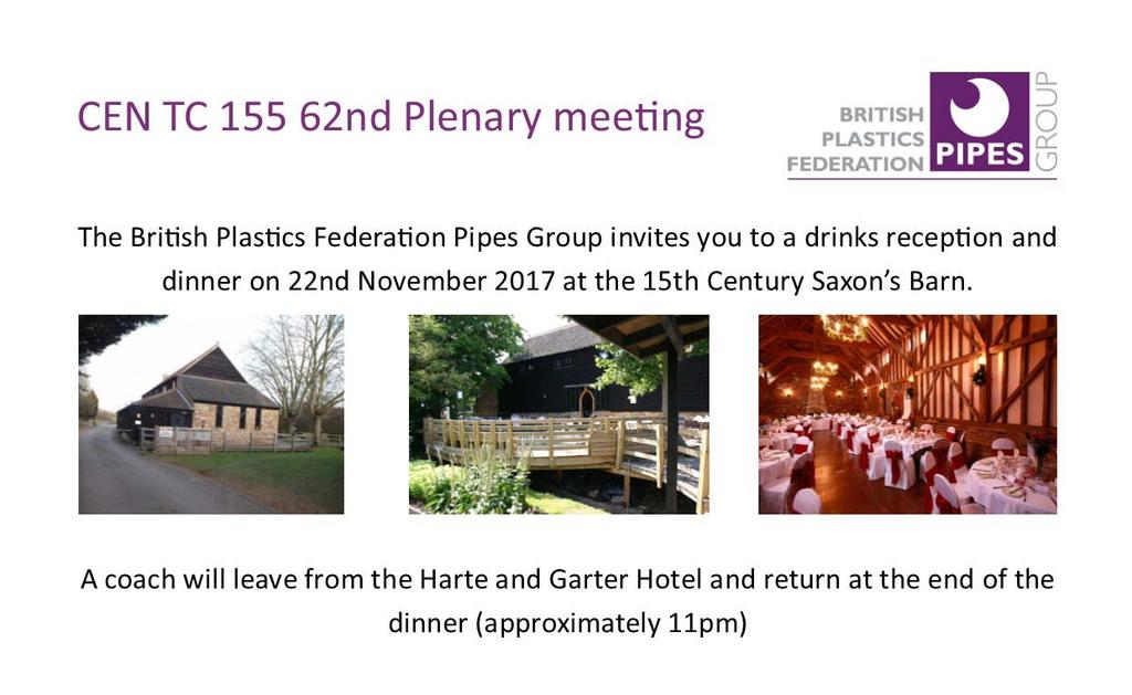 Dinner invitation: The British Plastics Federation Pipes Group invites you to a drinks reception and