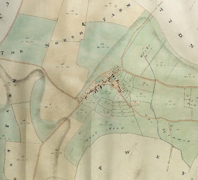 The Tithe Map of 1837 shows property belonging to the Masters and Fellows of Caius College Approaching the settlement from Bincombe Marsh,