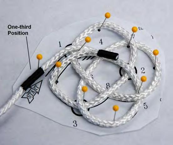 Pin the cord's one-third position onto the outlined arrowhead at the starting point (as illustrated in Figure 7). 5. Lay the shorter length of cord onto the pattern following the numbers.