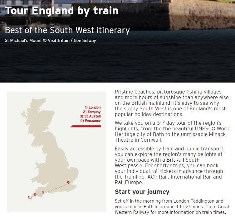 feed tourism data into future rail franchise decisions Creating itineraries and tours to