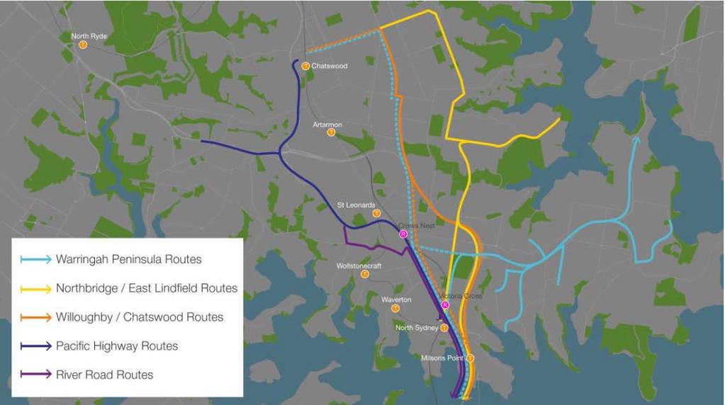 9% 13% 35% 33% 10% Figure 14: North Sydney bus routes Source: Transport for New South Wales, 2018 The location of the proposed OSD is within the vicinity of these existing major bus routes and stops